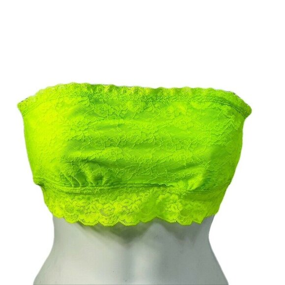 Victorias Secret Pink Lace Bandeau Top Neon Green M/M - Picture 1 of 7